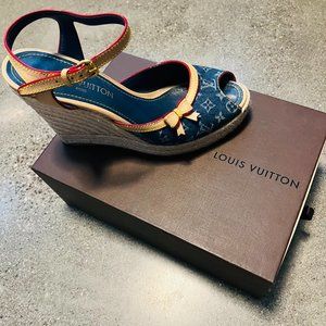 LOUIS VUITTON Denim Monogram Espadrille Wedges